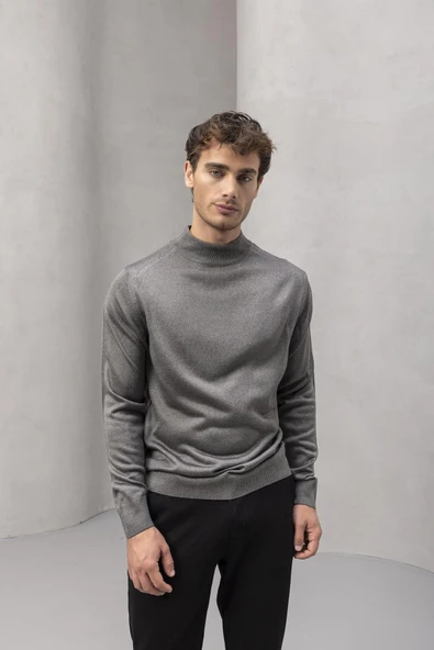 Fincher Yarım Balıkçı Fit Kalıp Boğazlı Erkek Kazak - Füme - 6