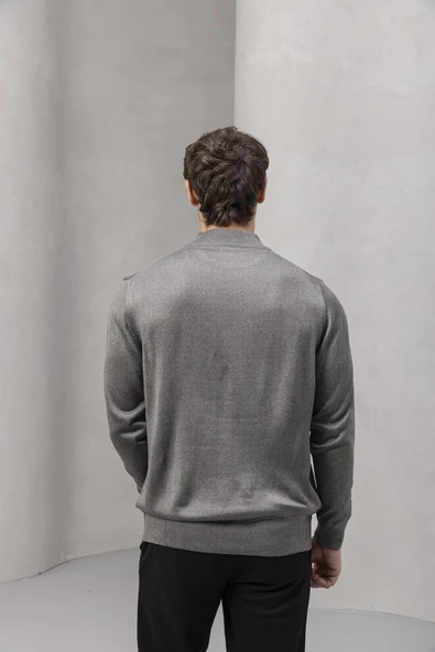 Fincher Yarım Balıkçı Fit Kalıp Boğazlı Erkek Kazak - Füme - 8