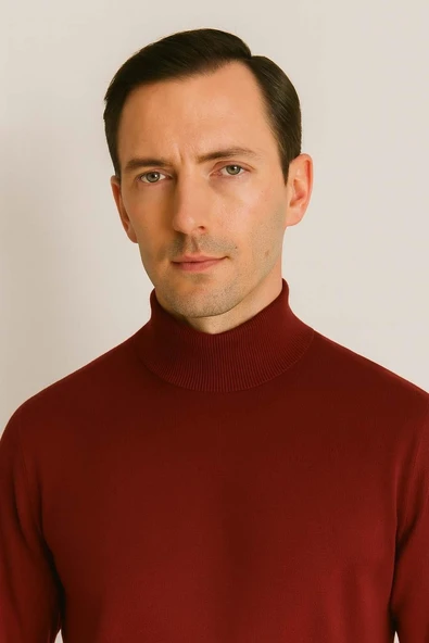 Fincher Yarım Balıkçı Fit Kalıp Boğazlı Erkek Kazak - Bordo - Resim 3