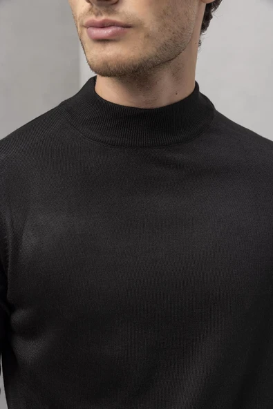 Fincher Yarım Balıkçı Fit Kalıp Boğazlı Erkek Kazak - Siyah - Resim 3