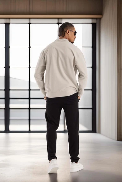 Potter Dokulu Selanik Kumaş Oversize Basic 3 Düğmeli Erkek Hırka - Mineral Gri - Resim 4