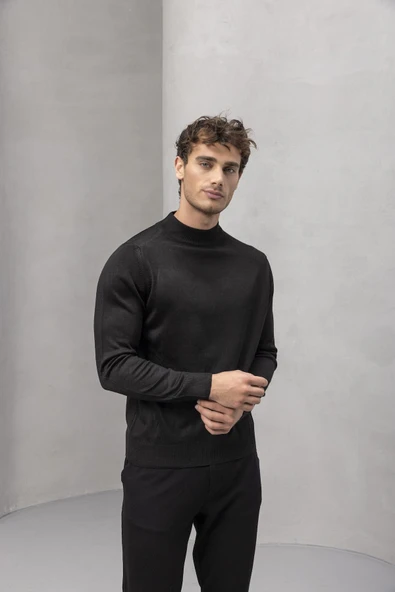 Fincher Yarım Balıkçı Fit Kalıp Boğazlı Erkek Kazak - Siyah - Resim 5