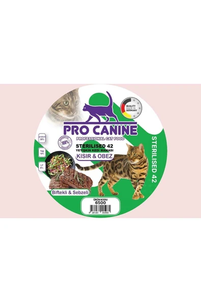PRO CANİNE 42 BİFTEKLİ -SEBZELİ KISIR -OBEZ STERILISED YETİŞKİN KEDİ MAMASI 1,5 LT - 2