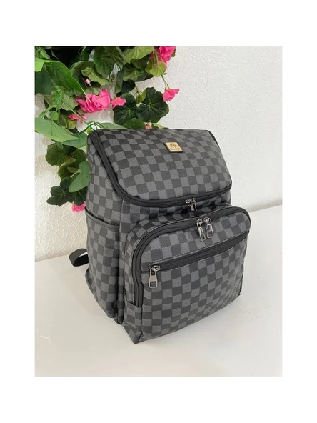 Remuse Unisex Sırt Çantası Kareli Siyah Gr - Resim 2