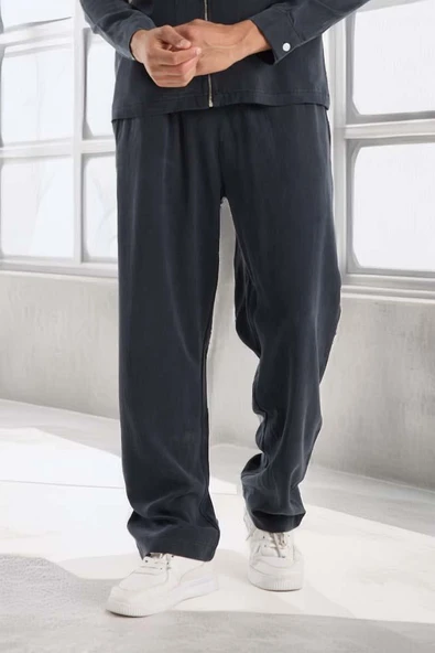 Baggy Kalıp Cupra Kumaş Jogger Erkek Eşofman Takımı - Füme - Resim 3