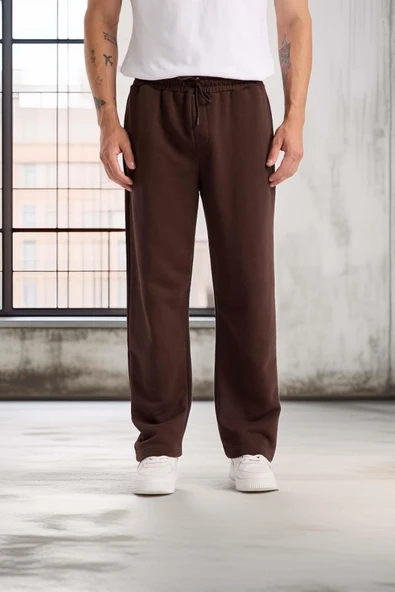 Mendes Baggy Kalıp Diagonal 3 İplik Kumaş Erkek Eşofman Altı Pantolon - Kahve ürün görseli 1