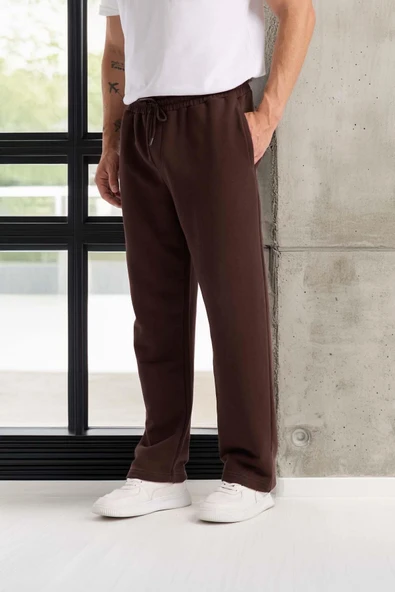 Mendes Baggy Kalıp Diagonal 3 İplik Kumaş Erkek Eşofman Altı Pantolon - Kahve - Resim 4