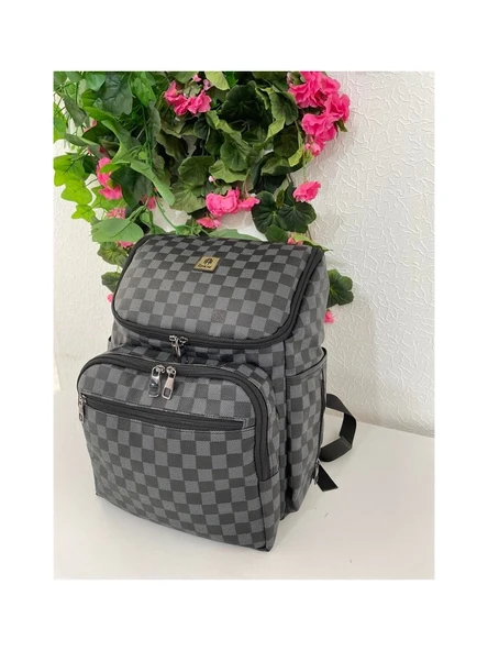 Remuse Unisex Sırt Çantası Kareli Siyah Gr - Resim 3