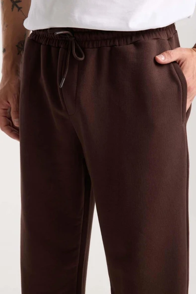 Mendes Baggy Kalıp Diagonal 3 İplik Kumaş Erkek Eşofman Altı Pantolon - Kahve - Resim 2