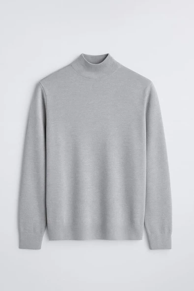 Fincher Yarım Balıkçı Fit Kalıp Boğazlı Erkek Kazak - Açık Gri ürün görseli