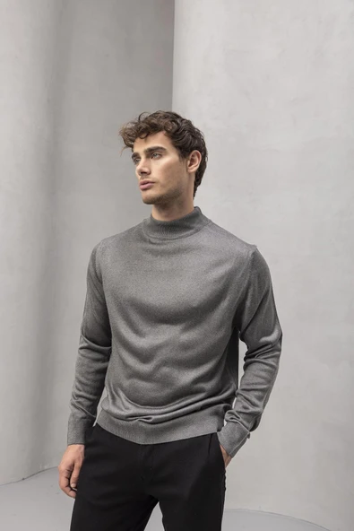 Fincher Yarım Balıkçı Fit Kalıp Boğazlı Erkek Kazak - Füme - 2