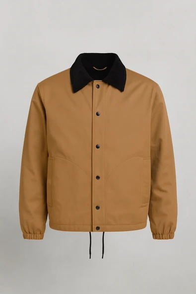 Lauri Workwear Tarzı Tok Kumaş Kadife Yakalı Rahat Kalıp Erkek Ceket - Kahverengi ürün görseli