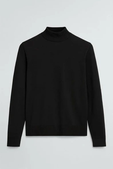 Fincher Yarım Balıkçı Fit Kalıp Boğazlı Erkek Kazak - Siyah ürün görseli