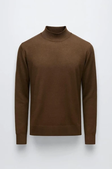 Fincher Yarım Balıkçı Fit Kalıp Boğazlı Erkek Kazak - Kahve ürün görseli 1