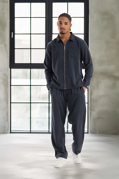 Baggy Kalıp Cupra Kumaş Jogger Erkek Eşofman Altı Pantolon - Füme - Resim 2