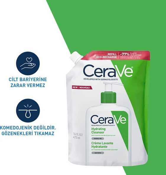 CeraVe Hydrating Cleanser Normal ve Kuru Ciltlere Özel Yüz ve Vücut Nemlendirici Temizleyici Refill Dökme Poşet 473 ml - 4