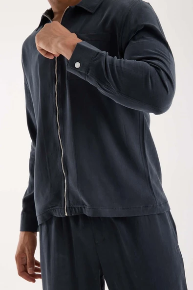 Regular Fit Cupra Kumaş Fermuarlı Erkek Ceket - Füme - Resim 8