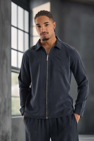 Baggy Kalıp Cupra Kumaş Jogger Erkek Eşofman Takımı - Füme - Resim 2