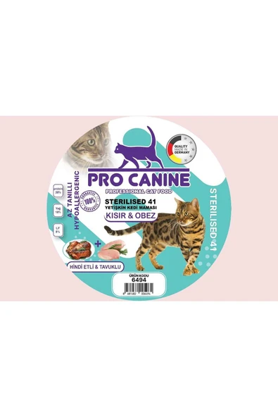 PRO CANİNE 41 HİNDİ ETLİ -TAVUKLU KISIR -OBEZ STERILISED YETİŞKİN KEDİ MAMASI 1,5 LT - 2