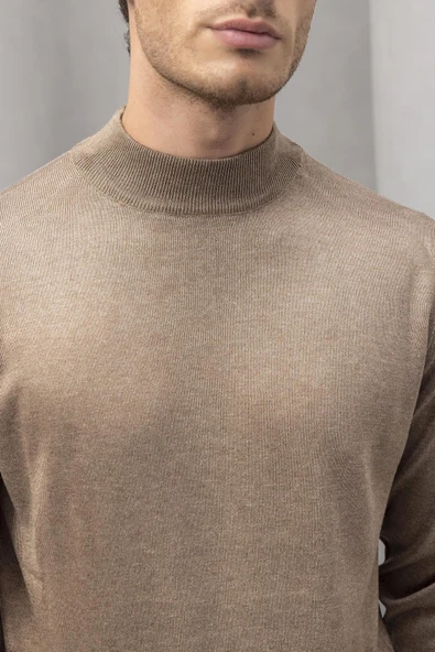 Fincher Yarım Balıkçı Fit Kalıp Boğazlı Erkek Kazak - Bej - Resim 3