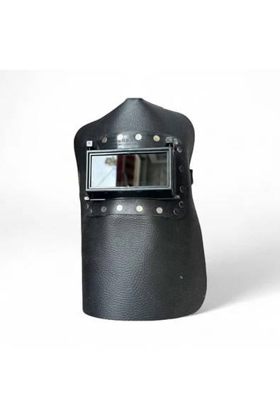 Deri Maske Kaynakçı Katlanır Kapaklı Deri Maskesi + Cam - 1