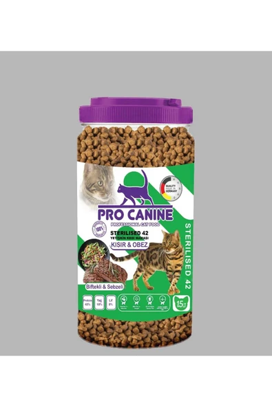 PRO CANİNE 42 BİFTEKLİ -SEBZELİ KISIR -OBEZ STERILISED YETİŞKİN KEDİ MAMASI 1,5 LT - 1