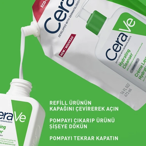 CeraVe Hydrating Cleanser Normal ve Kuru Ciltlere Özel Yüz ve Vücut Nemlendirici Temizleyici Refill Dökme Poşet 473 ml - 3