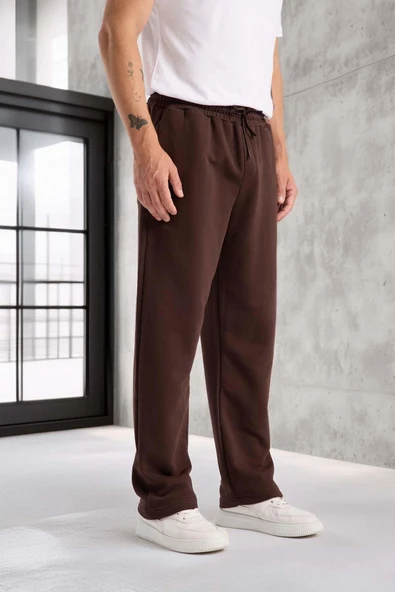 Mendes Baggy Kalıp Diagonal 3 İplik Kumaş Erkek Eşofman Altı Pantolon - Kahve - Resim 7