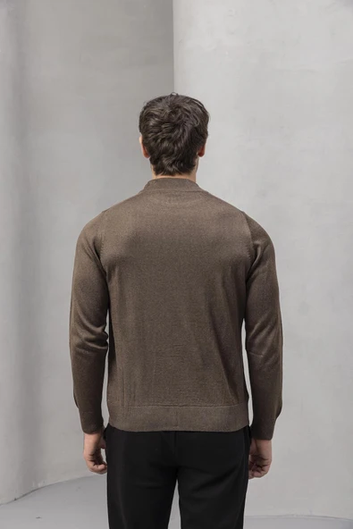 Fincher Yarım Balıkçı Fit Kalıp Boğazlı Erkek Kazak - Kahve - Resim 7