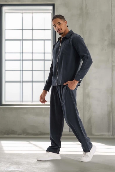 Baggy Kalıp Cupra Kumaş Jogger Erkek Eşofman Altı Pantolon - Füme - Resim 6