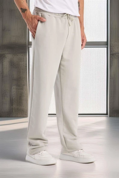 Mendes Baggy Kalıp Diagonal 3 İplik Kumaş Erkek Eşofman Altı Pantolon - Mineral Gri - Resim 4