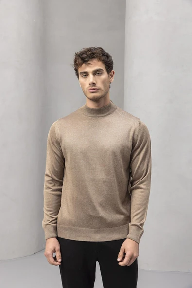 Fincher Yarım Balıkçı Fit Kalıp Boğazlı Erkek Kazak - Bej - Resim 6