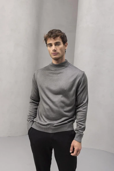 Fincher Yarım Balıkçı Fit Kalıp Boğazlı Erkek Kazak - Füme - 7