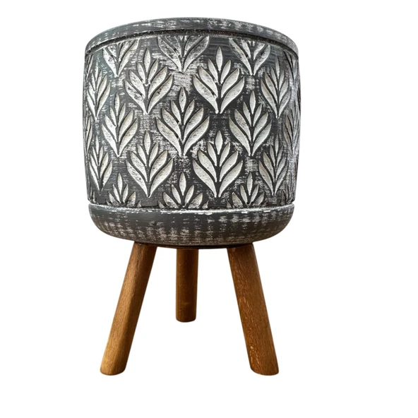 Bitki Tasarımı Ev dekorasyon Antrasit Lotus Ayaklı Beton Saksı Çiçeklik Saksılık - Resim 3