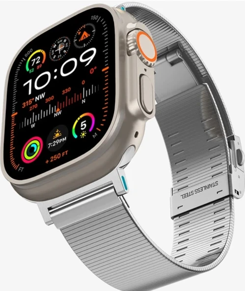 Spigen Apple Watch 49mm Ultra 3/2/1 - 46mm Seri 11/10 - 45mm Seri 9/8/7 - 44mm Seri SE2/SE/6/5/4 Kordon Kayış Band Sleek Link Silver - AMP07224 - 1