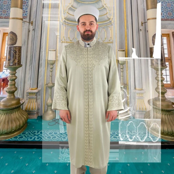 Lüks Fesebbih İmam Cübbesi Mint Yeşili - 5