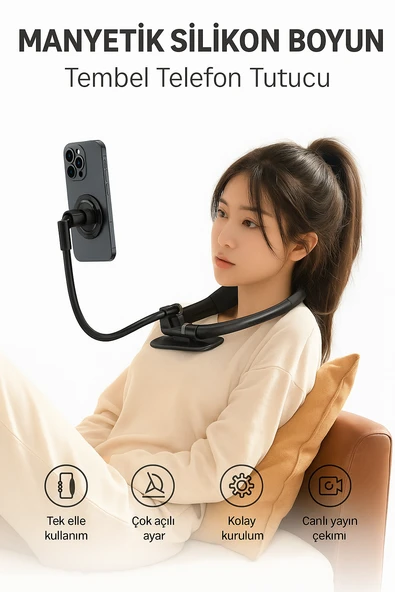 Manyetik Silikon Boyun Telefon Tutucu  Eller Serbest, Ayarlanabilir ve Rahat Kullanım