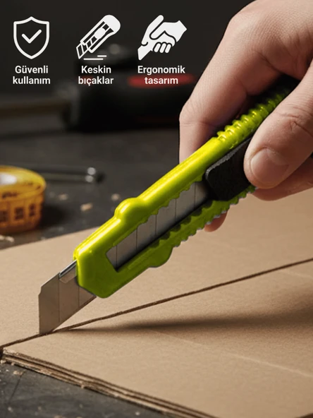 Beylini Falçata Plastik Gövde Geniş Maket Bıçağı Büyük Boy Halı Karton Kutu Gündelik Kullanım Hobi Bıçağı Sarı 15 CM - 1