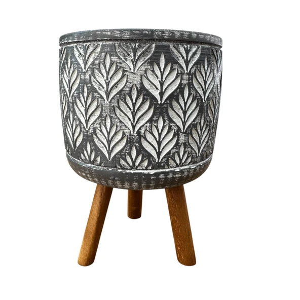 Bitki Tasarımı Ev dekorasyon Antrasit Lotus Ayaklı Beton Saksı Çiçeklik Saksılık - Resim 4