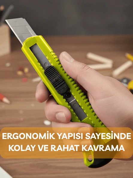 Beylini Falçata Plastik Gövde Geniş Maket Bıçağı Büyük Boy Halı Karton Kutu Gündelik Kullanım Hobi Bıçağı Sarı 15 CM - 3