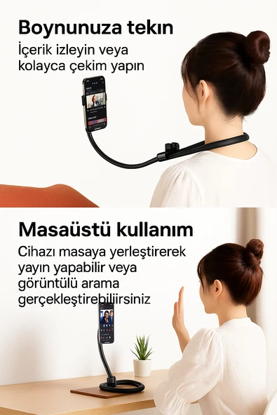 Manyetik Silikon Boyun Telefon Tutucu  Eller Serbest, Ayarlanabilir ve Rahat Kullanım - 2