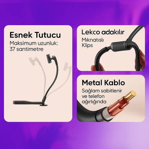 Manyetik Silikon Boyun Telefon Tutucu  Eller Serbest, Ayarlanabilir ve Rahat Kullanım - 3