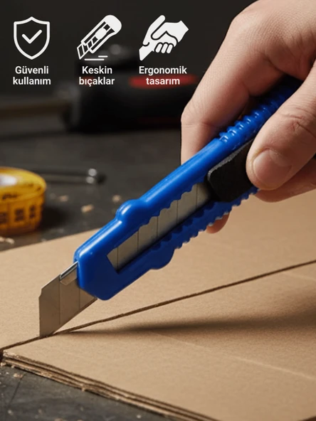 Falçata Plastik Gövde Geniş Maket Bıçağı Büyük Boy Halı Karton Kutu Gündelik Kullanım Hobi Bıçağı Mavi 15 CM - 1