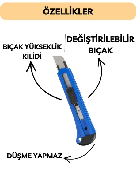 Falçata Plastik Gövde Geniş Maket Bıçağı Büyük Boy Halı Karton Kutu Gündelik Kullanım Hobi Bıçağı Mavi 15 CM - 4