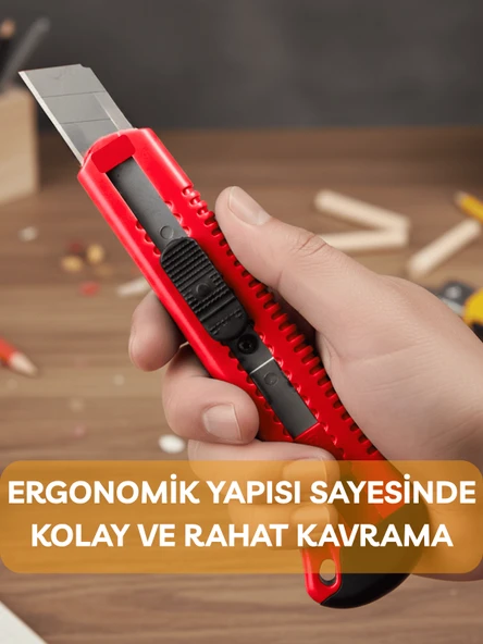 Beylini Falçata Plastik Gövde Geniş Maket Bıçağı Büyük Boy Halı Karton Kutu Gündelik Kullanım Hobi Bıçağı Kırmızı 15 CM - 2