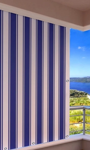 CEYLAN Home Balkon Perdesi Kuş Gözü Ölçü Seçenekli Mavi Beyaz Çizgili - 1