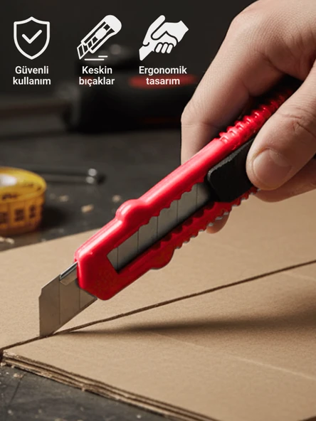 Beylini Falçata Plastik Gövde Geniş Maket Bıçağı Büyük Boy Halı Karton Kutu Gündelik Kullanım Hobi Bıçağı Kırmızı 15 CM ürün görseli 1