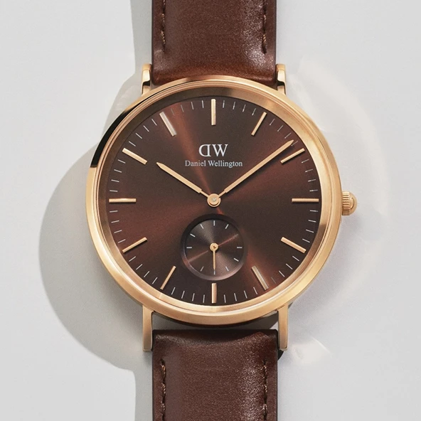 DW00600707 Kahverengi Deri Erkek Kol Saati - Resim 4