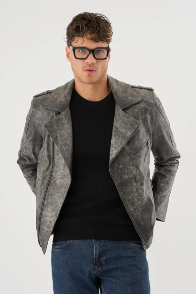 Ryder Gri Erkek Deri Mont - 4