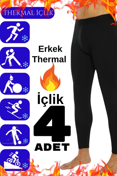 Erkek Termal İçlik Siyah İçi Polar Kışlık Tayt 4 Adet ürün görseli 1